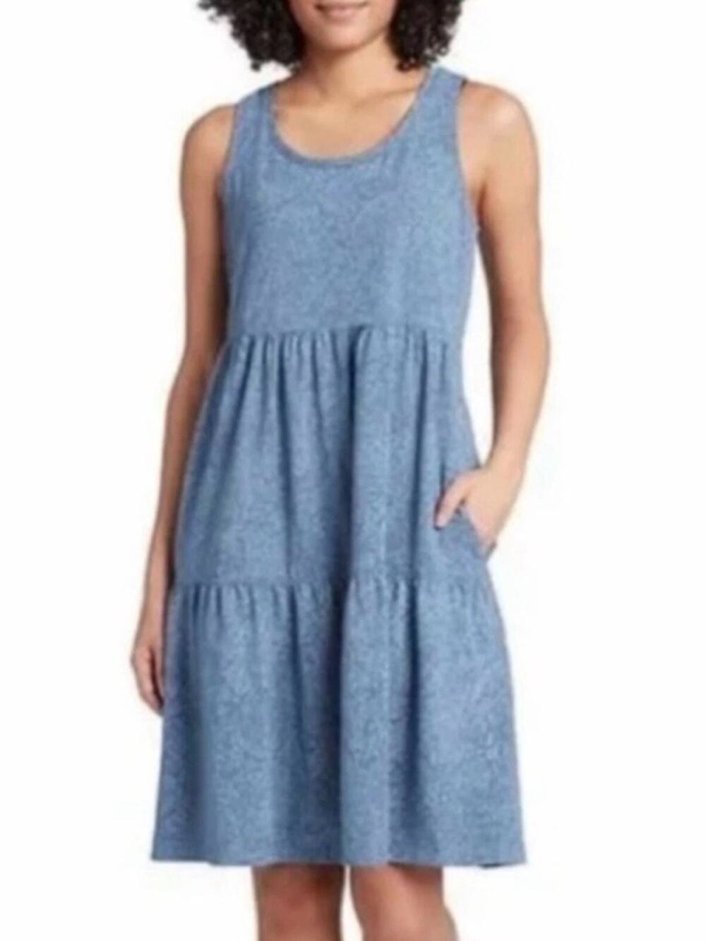Frye Blue Paisley Tiered Sleeveless Dress Size Large Cotton Blend Pockets